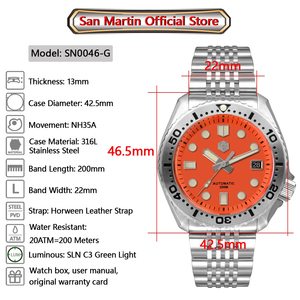 <span class=keywords><strong>San</strong></span> <span class=keywords><strong>Martin</strong></span>, reloj de buceo de lujo para hombre, reloj de pulsera mecánico de negocios NH35 abulón, pulsera de zafiro luminoso, 20 Bar - Product Image 2