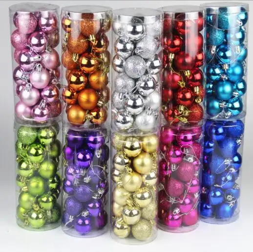 प्लास्टिक रंग क्रिसमस 24 गेंदों प्रति बोतल गहने फांसी पेड़ 4 cm/6 cm/8 cm