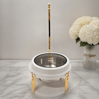 Chauffe-Plat Rond Suspendu Noir 8L 10L en Acier Inoxydable avec Couvercle en Verre pour Buffet de Traiteur, Hôtels et Mariages