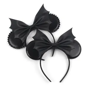 Hochwertiges Halloween Party Haarzubehör Leder schwarze Nieten Fledermaus Ohren Kopfband für Damen