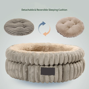 Cueva de gato cerrada cálida, cama de lujo para perros, terciopelo de leche grueso, nido redondo de tamaño pequeño para sueño profundo, patrón sólido - Product Image 4