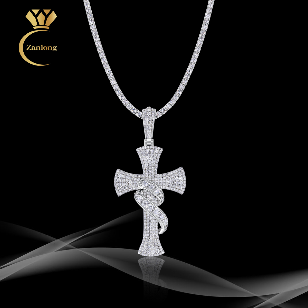 Unique Design Pass Diamond Tester Hip Hop Cross Moissanite Pendant Necklace 925 Sterling Silver VVS1 Moissanite Diamond Jewelry