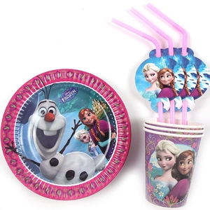 Princesse Fête D'anniversaire Décorations Tasse + Plaque + Paille + Serviette + Fanion Jolie Fille Enfants Faveurs De Fête - Product Image 2
