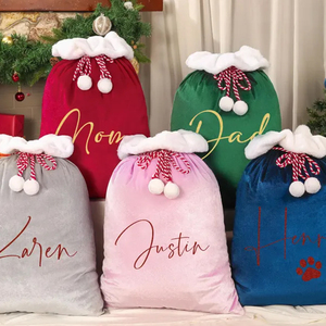 Luxury Santa Sack Blank  Merry Christmas Goodie Bags Sublimation Velvet Christmas Gift Bags Beautiful With Pom Pom