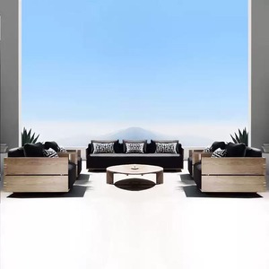 Sofá seccional de diseño personalizado para exteriores, con estructura de madera de teca maciza, cojines resistentes a la intemperie, muebles modulares para patio trasero. - Product Image 1