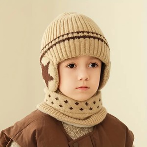 Enfants hiver chaud en peluche tricoté casquettes Benines chapeau et écharpe ensemble enfants garçons 3-8 Y extérieur Protection des oreilles Skullies chapeau - Product Image 4