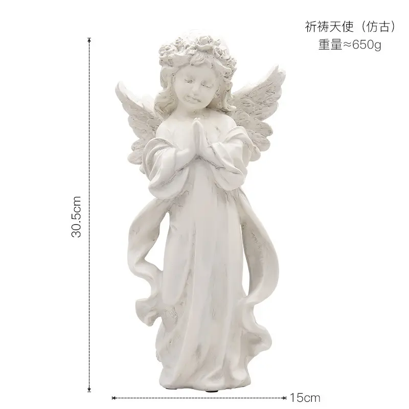 دروبشيب الجملة الأبيض ديكور المنزل تماثيل على هيئة ملاك الراتنج حديقة الملاك تمثال صغير