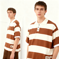 Polo à manches courtes pour homme, col rabattu, broderie personnalisée OEM, rayures brunes, respirant