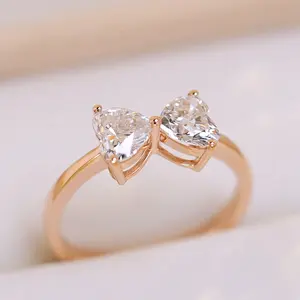 चमक गहने कुल वजन 1.6ct डी रंग वी. एस. 18k सोने soild दिल लैब बढ़ी हीरा तितली अंगूठी शादी के लिए