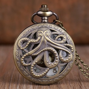 Vintage Pieuvre Noir Creux Demi-Savonnette Quartz <span class=keywords><strong>Montre</strong></span> de Poche Steampunk <span class=keywords><strong>Montre</strong></span> de Poche avec Chaîne de Collier Cadeau pour Les Enfants - Product Image 6