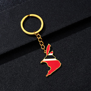 QX Waterproof Fashion Stainless Steel Trinidad Tobago Flag Carabiner Keychain 18K Gold Plated Enamel Map Pendant - Product Image 4