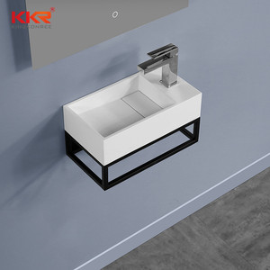Petit lavabo mural en surface solide avec étagère en acier inoxydable, <span class=keywords><strong>mini</strong></span> lavabo carré pour balcon, lavabo miniature en surface solide - Product Image 4