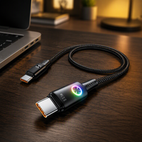 Kabel USB C Toocki 100W PD Pengisian Cepat dengan Jalinan Nilon dan Indikator LED, Kabel Charger Tipe C ke Tipe C untuk Ponsel dan Laptop