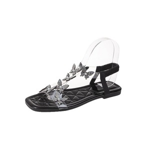 Women Rhinestone Butterfly Flat <b>Sandals</b> Square Toe Transparent Ankle <b>Elastic</b> Strap Summer Party Dress <b>Sandals</b> - Product Image 5