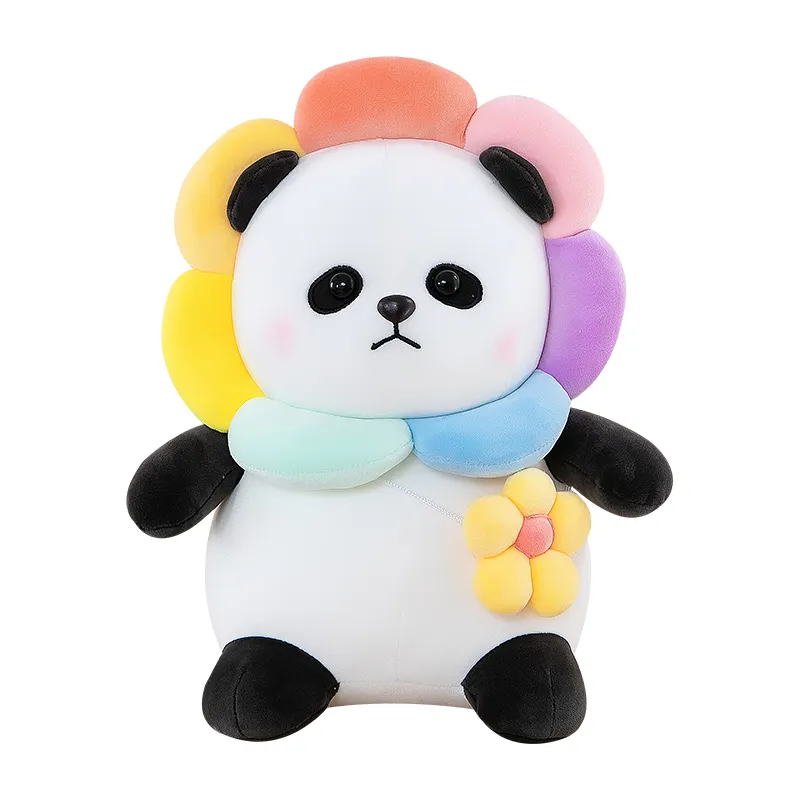 Produsen grosir 10 inci mainan boneka Panda halus lucu boneka hewan PP katun lembut bunga matahari Panda mainan mewah