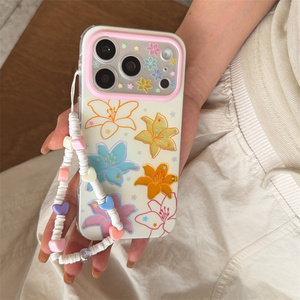 Coque de protection élégante pour iPhone 17 16 15 Pro <span class=keywords><strong>Max</strong></span> avec lanière, motif Lys coloré dessiné à la main et Cœur d'amour - Product Image 3