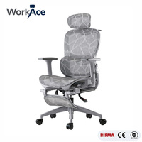 Chaise de bureau exécutive ergonomique moderne en maille, pivotante, pour bureau à domicile ou chambre, avec appui-tête, accoudoirs, dossier respirant gris, certifiée BIFMA CE