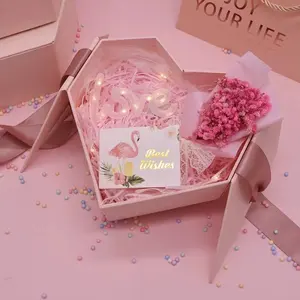 접이식 핑크 선물 상자 리본 폐쇄 더블 선물 상자 작은 절묘한 다층 포장