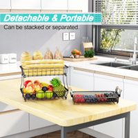 Panier à fruits à 3 niveaux avec 2 cintres à bananes pour comptoir de cuisine, comptoir de légumes, support de stockage de produits