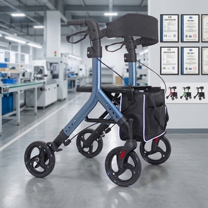 Déambulateur médical pliable à quatre roues, déambulateur de mobilité réglable en hauteur avec dossier et sac de courses pour personnes <span class=keywords><strong>âgée</strong></span>s - Product Image 3