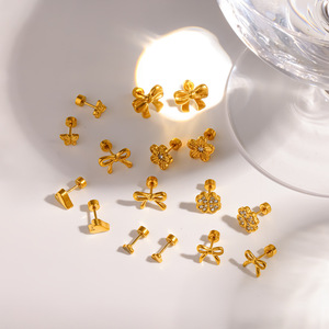 Cross-border Minimalist 18k Gold Stainless Steel <b>Earrings</b> Rhinestone Bow Heart Design PVD Plated Women's Light Luxury Versatile - Product Image 6