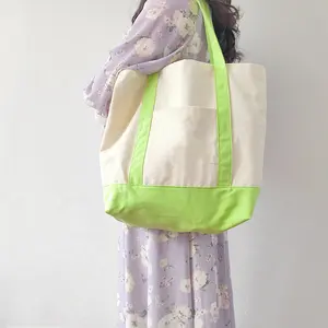 Großhandel benutzer definierte eco 12 OZ einfache Baumwolle schwere Canvas Einkaufstasche mit innen außen Front taschen einkaufen