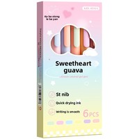 Spidol Gel Netral Logo Kustom Plastik 0.5mm Cepat Kering Warna Macaron Berwarna Permen Paket 6 untuk Pelajar