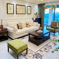 Canapé en tissu de style campagnard américain pour trois personnes en rangée droite, adapté aux petits hôtels, appartements ou maisons d'hôtes