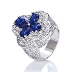 Bague Moissanite Fleur Bleue Iced Out VVS, Grappe Florale Bling Hip Hop en Argent Sterling 925, Testeur de Diamant Inclus, Certifiée GRA - Product Image 6