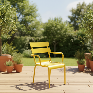 Chaises de salle à manger modernes et luxueuses en aluminium coloré, adaptées aux appartements, avec accoudoirs, utilisables en toute saison - Product Image 5