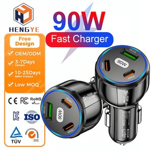 Caricabatterie per Auto 90W 3 in <span class=keywords><strong>1</strong></span> USB C PD QC3.0 Ricarica Rapida Doppia Porta Tipo C Adattatore per Veicoli OEM Personalizzato - Product Image 1