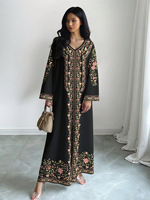 Robe longue ample à col montant et manches longues pour femme, imprimé floral, tissu respirant extensible dans les quatre sens, style modeste du Moyen-Orient