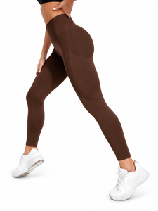 Leggings Yoga a Vita Alta Marrone Tinta Unita, Lunghezza Intera, Senza Cuciture, in Spandex/Poliestere, Asciugatura Rapida, Elasticizzati in Quattro Direzioni, Abbigliamento Sportivo Fitness - Product Image 1
