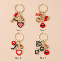 Porte-clés personnalisé en or pour femme, breloque cœur en émail rouge à lèvres et talon haut, pendentif de sac style Paris, cadeau pour elle