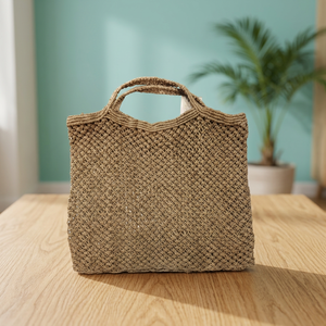Sac à main en macramé fait main, sac fourre-tout en paille tressée, ouverture supérieure, deux poignées, grande capacité pour la plage et les voyages - Product Image 6