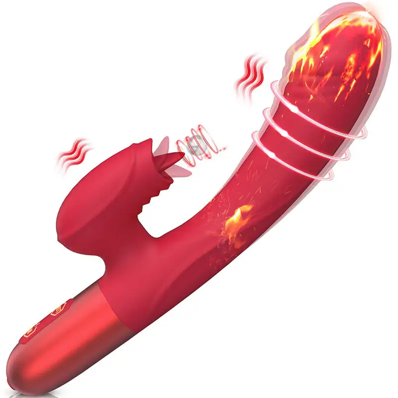 ใหม่เลสเบี้ยนแบตเตอรี่หมุนลิ้นชาร์จ USB G-spot Dildo ซิลิโคนยืดดูดกระต่ายDildo Vibrator