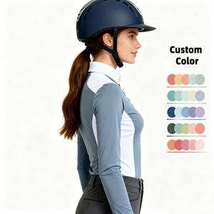 Camisa de equitación para mujer, manga larga, con botones frontales, cuello polo, abertura lateral, contraste blanco, deportiva, para competición ecuestre. - Product Image 3