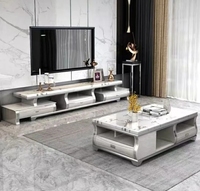 Table basse en marbre, salon, petit appartement moderne en acier inoxydable, meuble TV rétractable