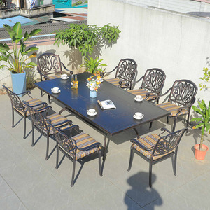 9-Piece European Comfortable Outdoor <b>Dining</b> Garden Set With Cast Aluminum Rectangular Table and 8 <b>Chairs</b> for Hotel & Park Use - Product Image 1