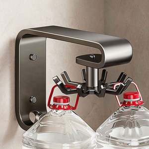 Support mural en cuir gris et acier inoxydable sculpté, avec crochet pivotant pour arme et support sans perforation pour spatules et planches à découper - Product Image 3