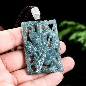 Pendentif Guan Yu en jadéite naturelle authentique bleu eau, collier pour homme, pendentif en jade, vente en gros, design original FG26 - Product Image 4