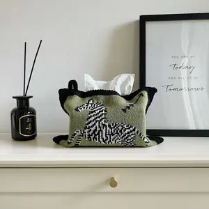 Custodie per scatole di tessuto motivo zebrato per auto/casa/ufficio/bagno moderno con decorazioni rettangolari a maglia