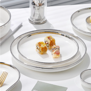 Phong cách Bắc Âu bóng tráng men phương Tây sứ Bộ đồ ăn thiết lập hộ gia đình ánh sáng sang trọng bạc-gọng phẳng tấm cá Platter Ice Bowl - Product Image 2