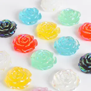 Valentine's Day AB Color Rose Flower Resin Flatback Cabochon DIY Hair Clip Jewelry Phone Scrapbooking Embellishments Decoration