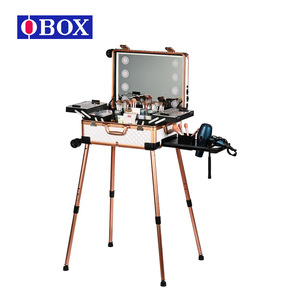Trousse de maquillage portable OBOX avec huit lampes, grande capacité, couleurs irisées noires, pour le rangement à domicile et les voyages - Product Image 2
