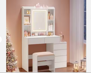 Coiffeuse avec miroir LED et tiroirs pour chambre à coucher, haute qualité, fabriquée en panneaux de mélamine OSB, pas en panneaux de particules bon marché - Product Image 6