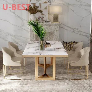 Tavolo personalizzato mobili per sala da pranzo moderno grande piano rettangolare in marmo 4 6 8 posti tavolo da pranzo sedia Set