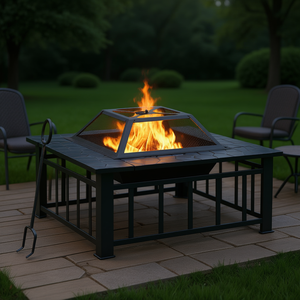 Brasero de Acero para Jardín de 31.9 x 31.9 x 18.5 Pulgadas con Pinzas para Leña, para Entretenimiento al Aire Libre, Estilo Moderno, con Recubrimiento en Polvo Negro - Product Image 2