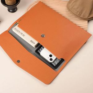 YY Custom Initials PU Leather File <b>Folder</b> Personalized <b>A4</b> Document Holder Durable Document Case Simple Travel Document Organizer - Product Image 2