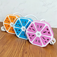 Multiprise universelle hexagonale colorée avec 5 prises CA et ports USB, rallonge multi-longueurs avec protection contre les surtensions